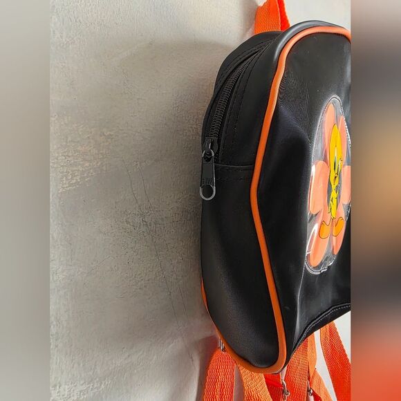 Vintage Tweety Bird Backpack Purse Neon Orange Black Bowler Round 1998 Looney